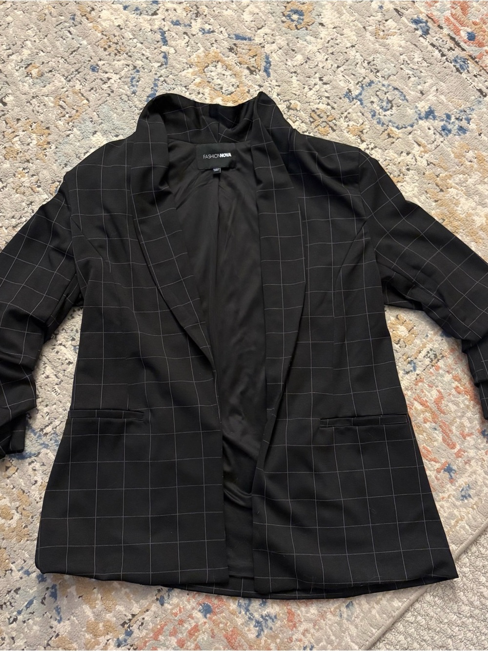 Fashion Nova Women's Black Windowpane Blazer LARGE
